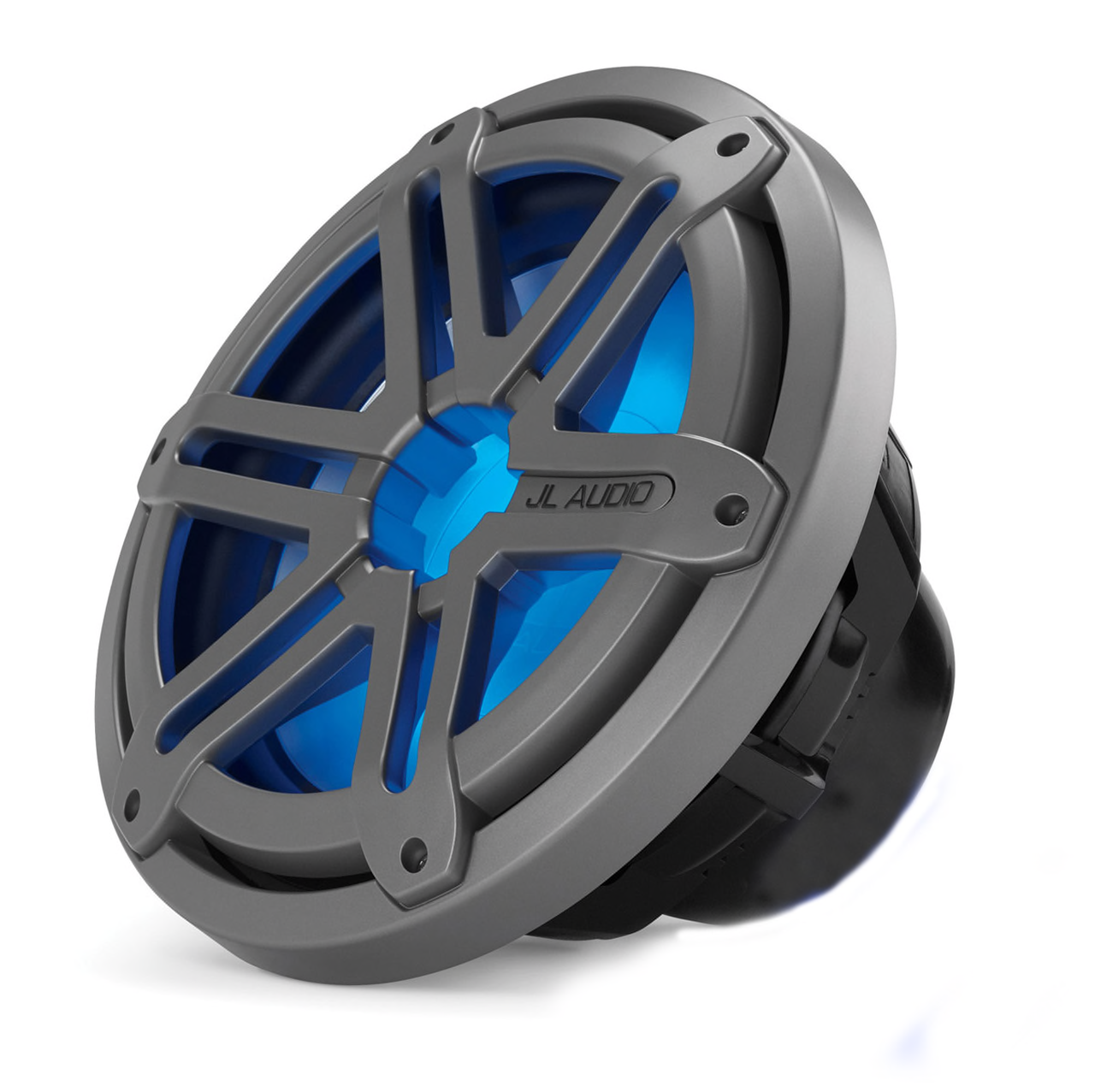 JL Audio MX10IB3-SG-TLD-B, MX Series Marine 10" Subwoofer With LED, 4-Ohm, Infinite Baffle, Titanium/Black Sport Grille, 175W