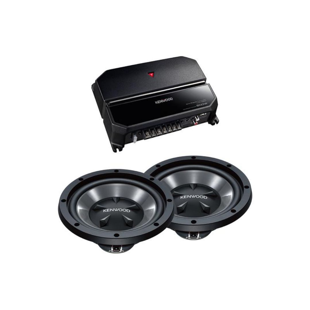 Kenwood P-W1021, 10" Subwoofer Package w/ Kenwood Amplifier KAC-5207 and 2 Kenwood Subwoofers KFC-W110S