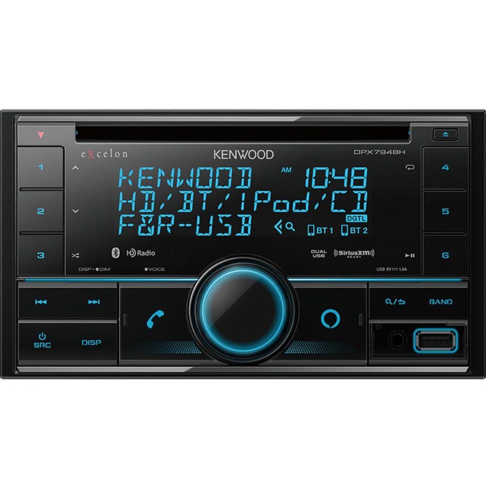 Kenwood DPX794BH, eXcelon Double Din CD Receiver w/ HD Radio, Bluetooth, Front/Rear USB, SiriusXM Ready - Alexa Built-in