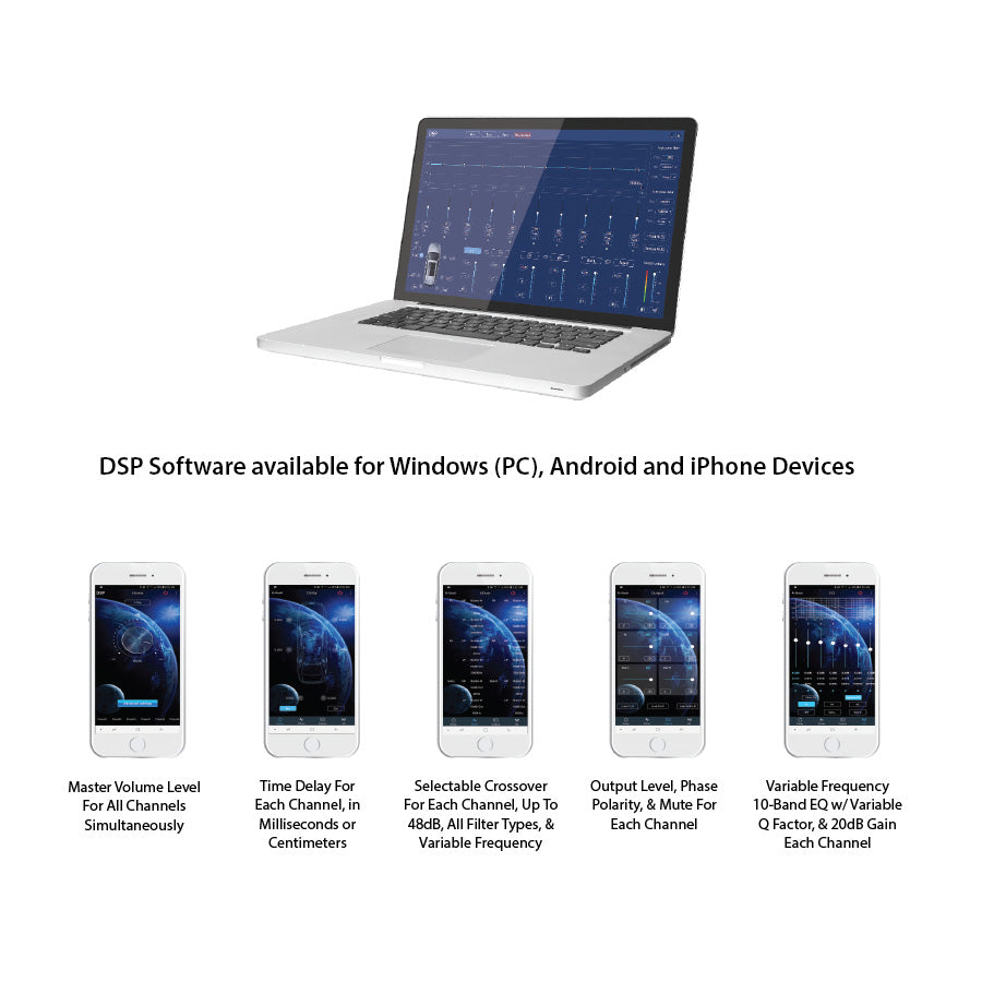 Power Acoustik RZ5-2500DSP, DSP (Mobile APP), Bluetooth, 5 Channel Class D Full Range Amplifier - 2500W