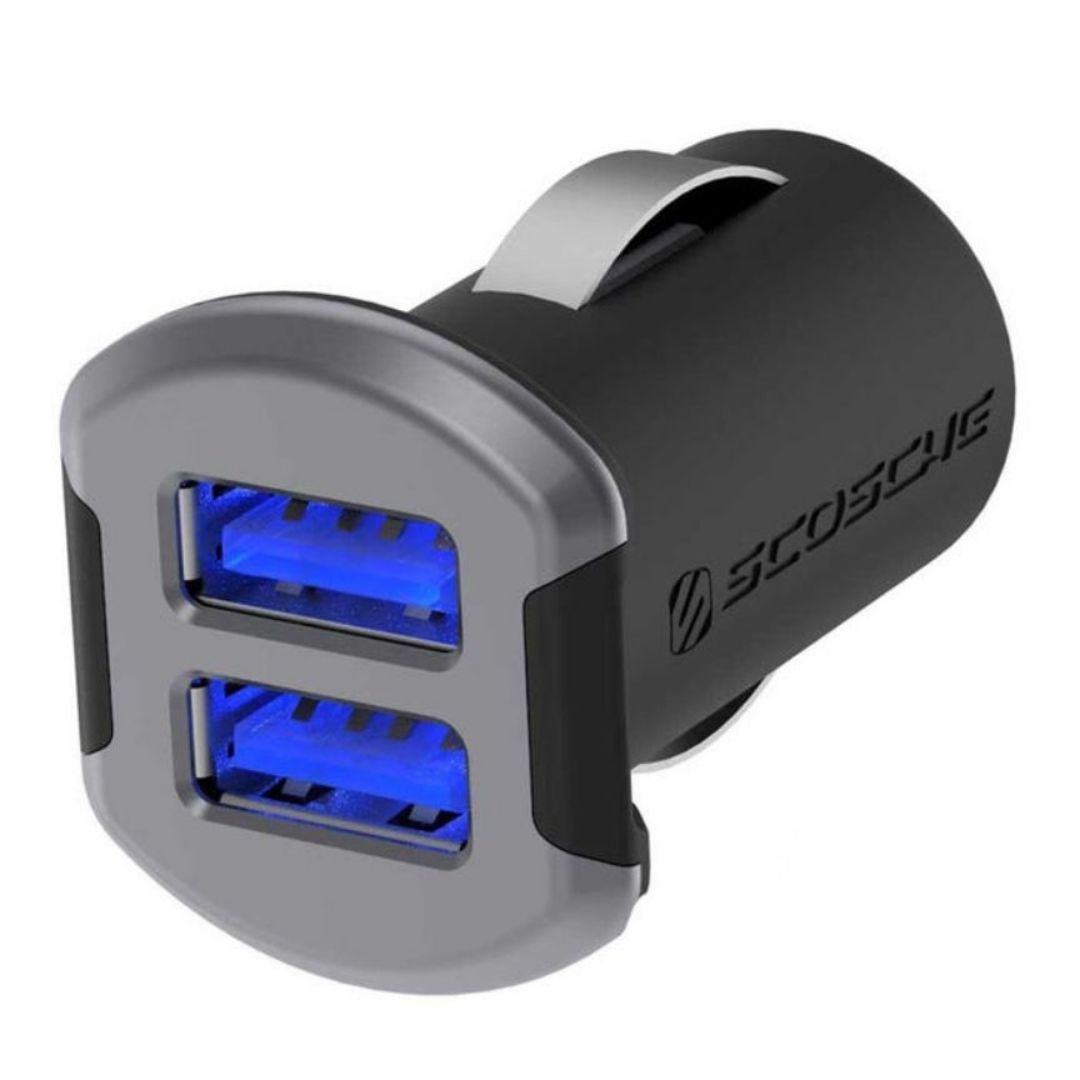 Scosche USBC242MSG, Dual 12W USB Car Charger w/ Illuminated USB Ports (Black/Space Gray)