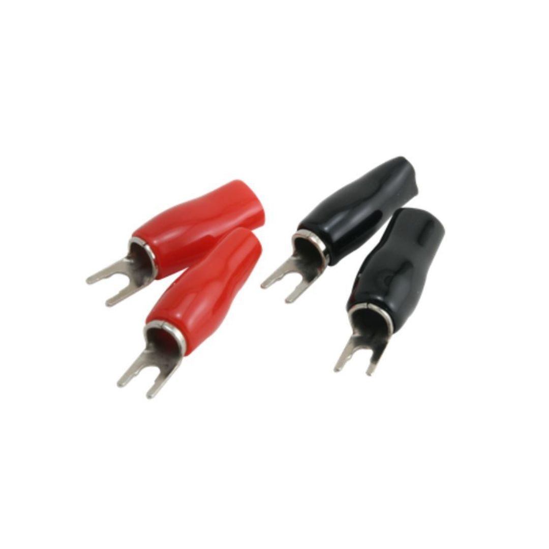 Rockford Fosgate RFTB4, 4 AWG Seamed Crimp Style Barrier Spade (Fork), Platinum Finish, 4 Pack